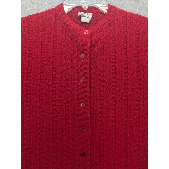 Vintage Cuddle Knit Sweater Womens Medium Red Cable Knit Cardigan Made USA 80s - Picture 2 of 7